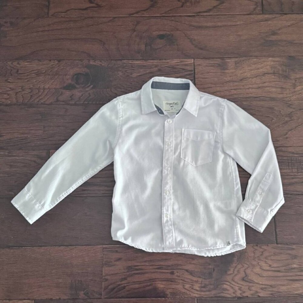 NWOT! Sovereign Code Boy’s Cotton White Button-Down Classic Dress Shirt – Size 4